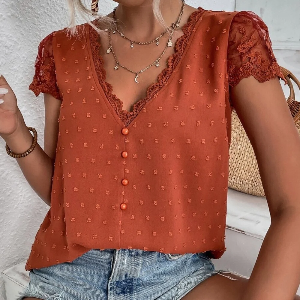 Boho Swiss Dot Floral Lace Blouse - Picture 5 of 13